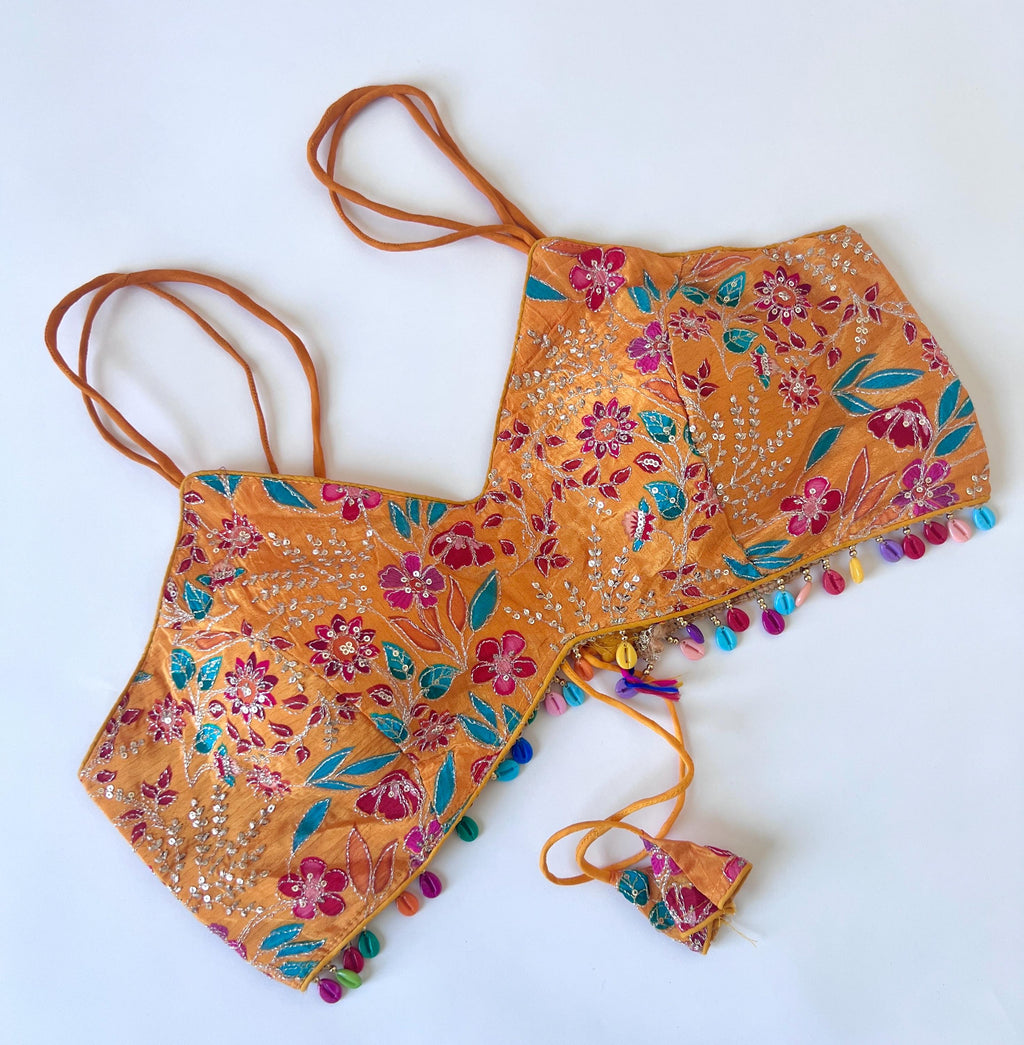 Embroidered Spaghetti Strap Saree Blouse, Readymade Indian Top (Size 38)
