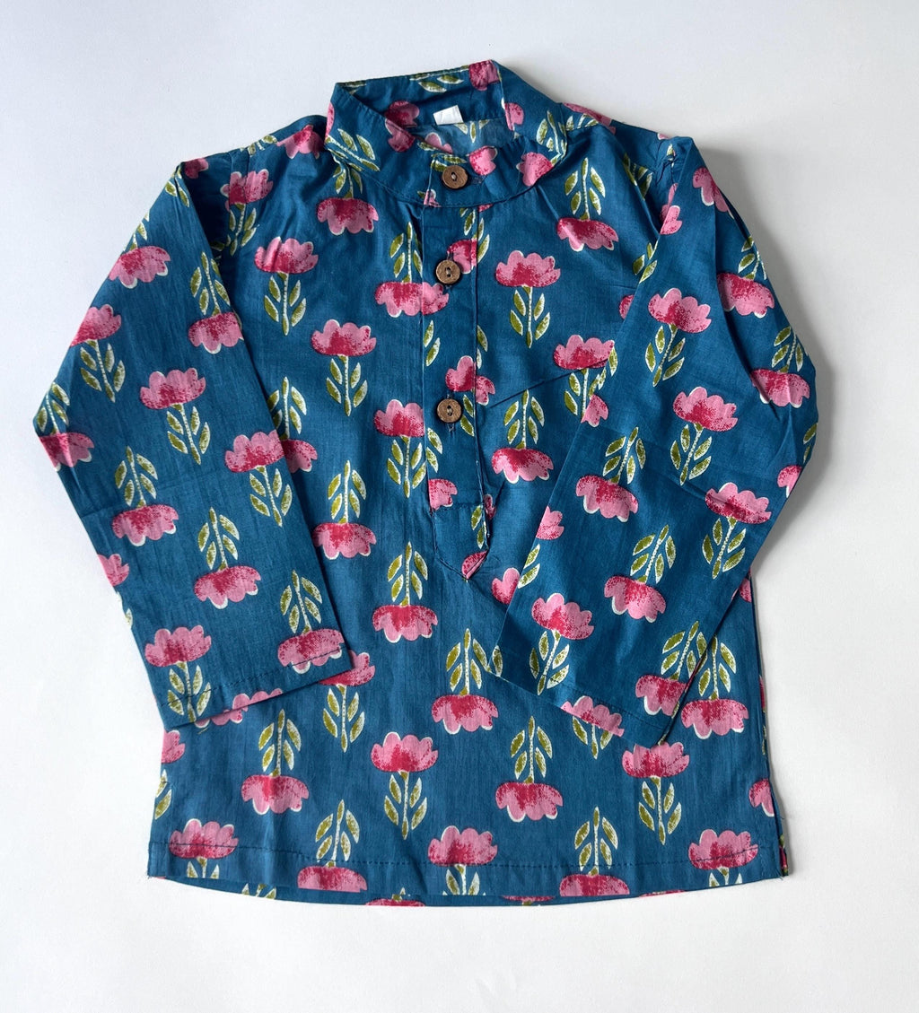 Boys Floral Cotton Kurta Pajama Set, Indian Festive Wear