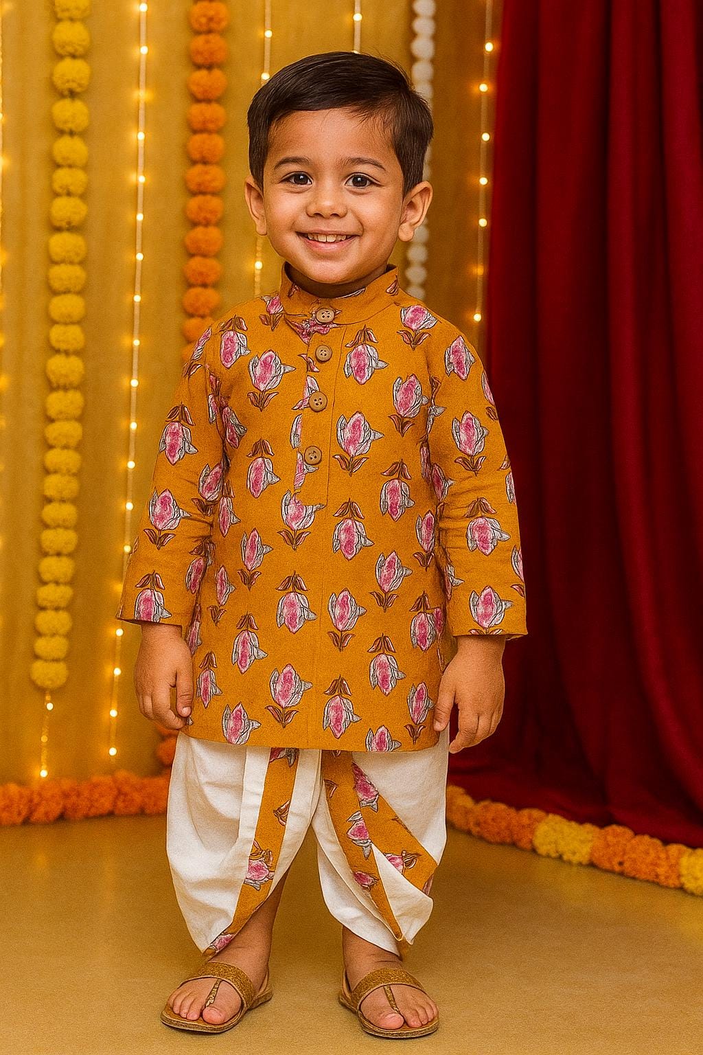 Boys' Cotton Dhoti Kurta Set, Indian Festive Outfit