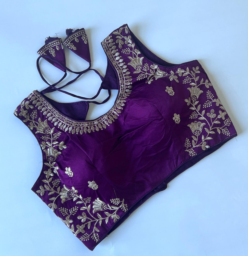 Readymade Silk Saree Blouse, Thread Work, Fits 38-42 inches