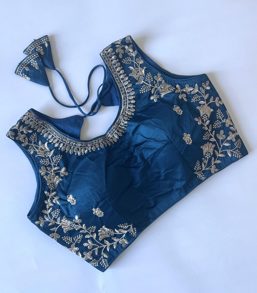 Readymade Silk Saree Blouse, Thread Work, Fits 38-42 inches