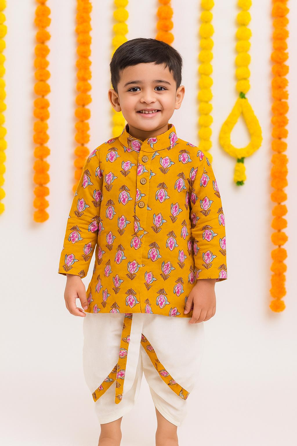 Boys' Cotton Dhoti Kurta Set, Indian Festive Outfit