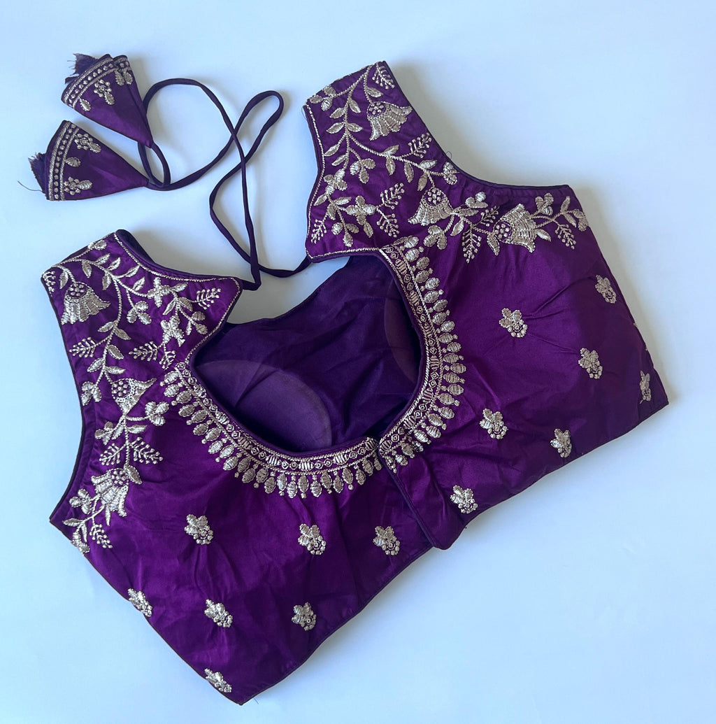 Readymade Silk Saree Blouse, Thread Work, Fits 38-42 inches