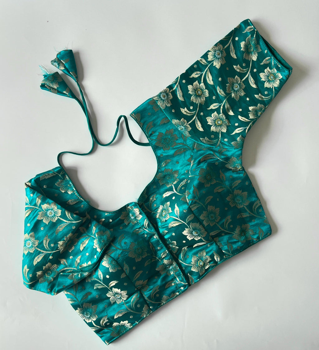 Floral Saree Blouse, Ready Made Top (Fits 38-40 inch bust)