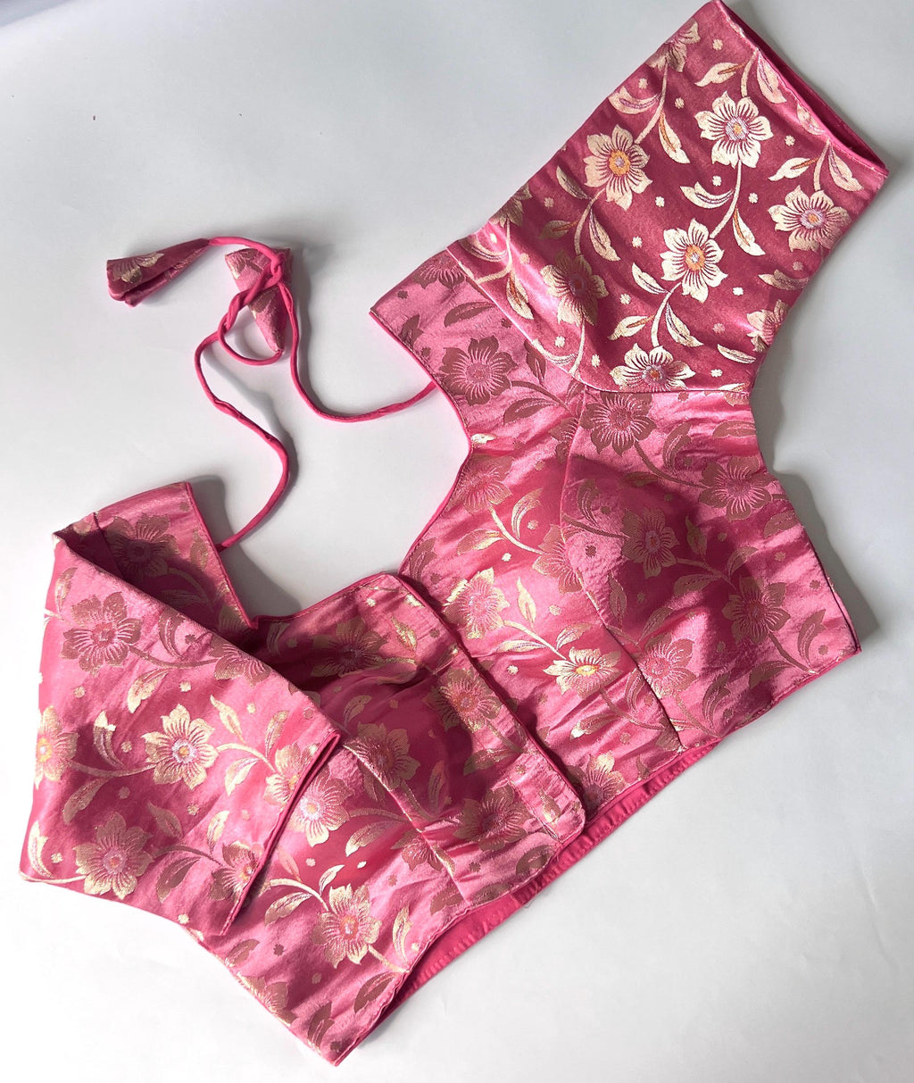 Floral Saree Blouse, Ready Made Top (Fits 38-40 inch bust)
