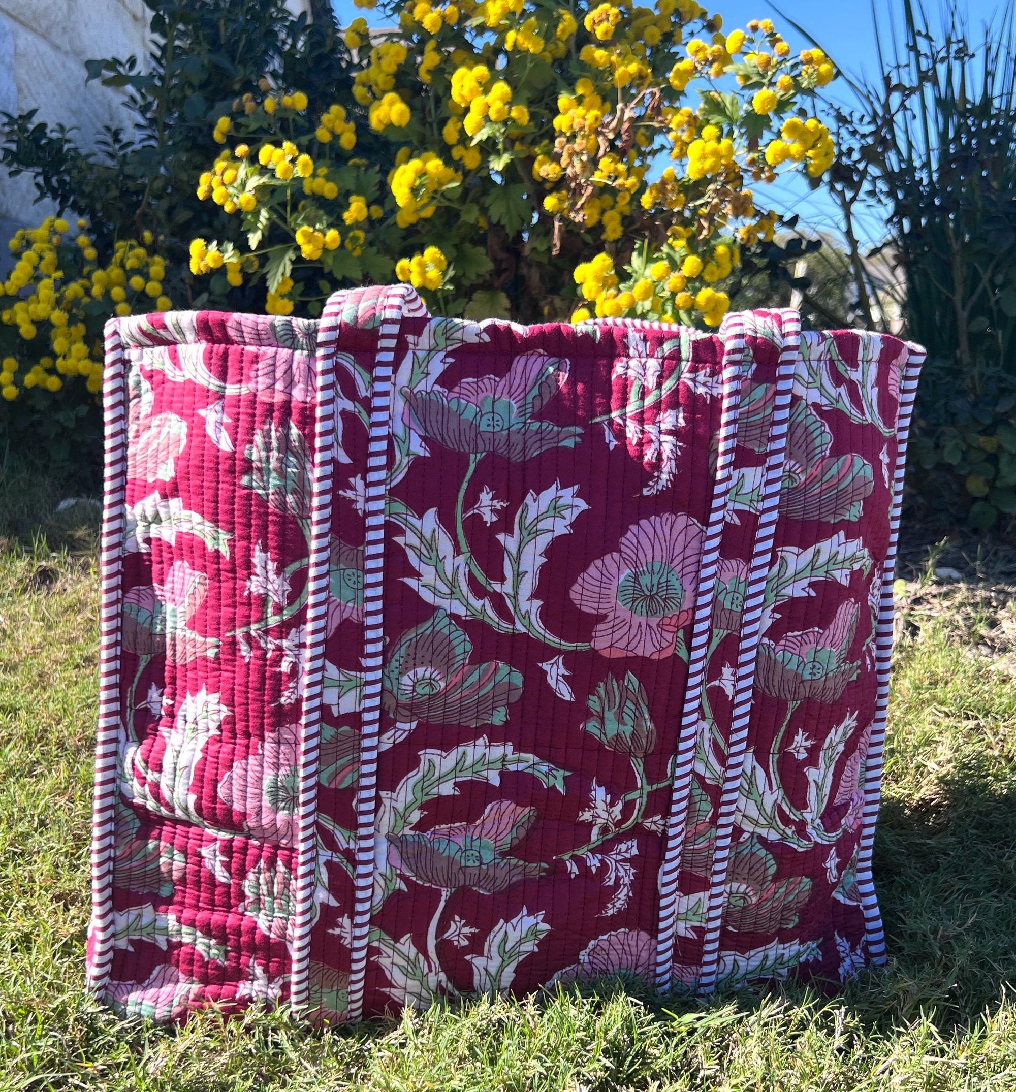 Handmade Quilted Cotton Tote Bag, Boho Shoulder Bag, Christmas Gift