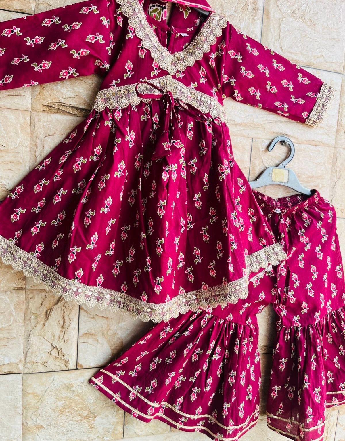 Girls Cotton Kurta Sharara Set, Indian Ethnic Festival Outfit